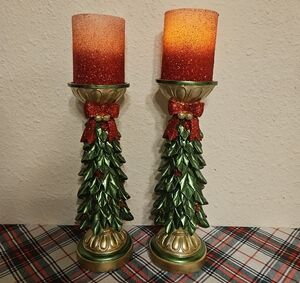 Kringle Express Set Of 2 Christmas Tree Pillars with Flameless Candles